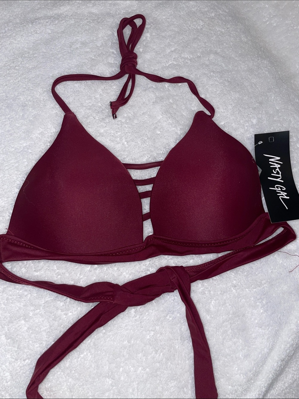 Nasty Gal Burgundy Strappy Triangle Bikini Top